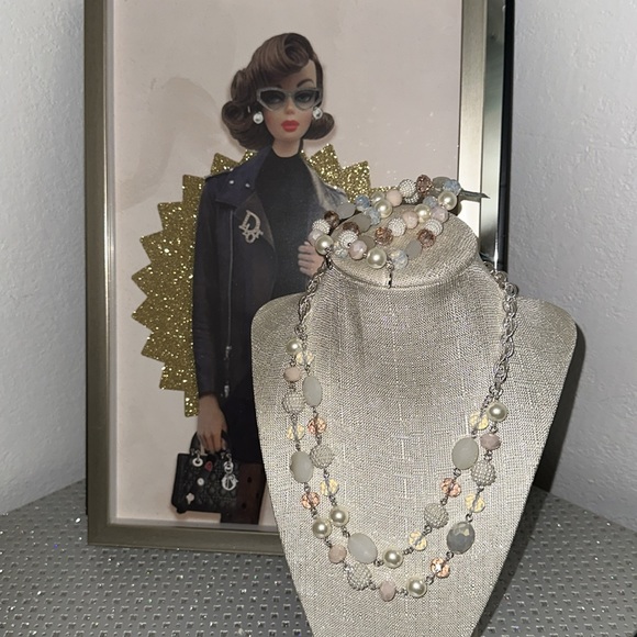 CHARTER CLUB Silver-Tone Faux Pearl Necklace with Matching Bracelet in EUC - Picture 1 of 9